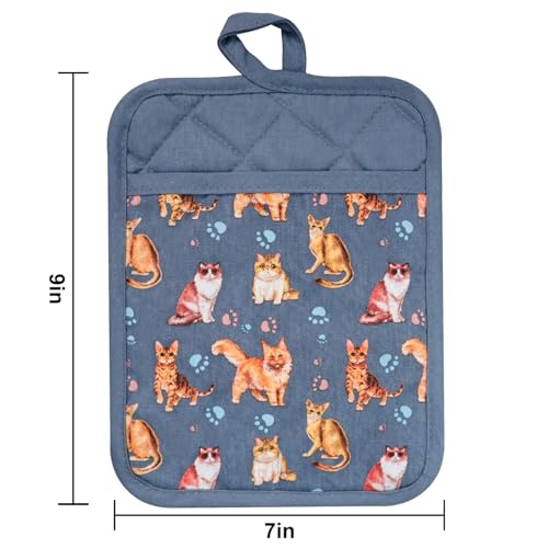 Pot Holders Set of 2 (Cat, Blue Potholders)