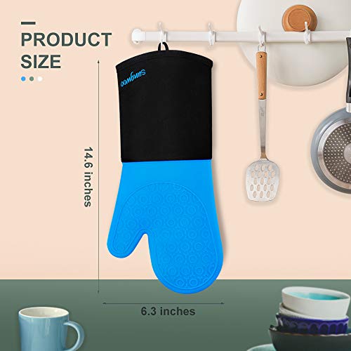 Silicone Oven Mitts (Blue & Black / 14.6in Oven Mitts)