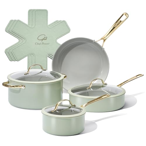Ceramic Cookware Sets (Sage Green / 10 Pcs Set)