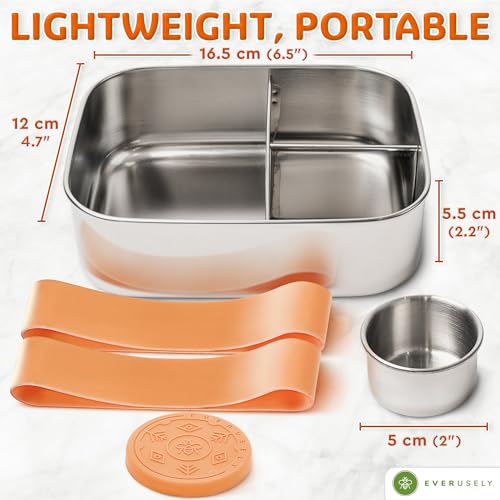 Stainless Steel Bento Box + Condiment Container (Orange / 27oz / 800ml)