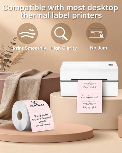 Pink 3" x 3" Square Thermal Label Stickers (3"x3" / Pink)