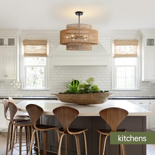 24" Rattan Chandelier for Dining Room (Brown+Black Hardware / 24" 6-Light)