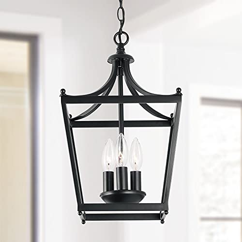 Capital Lighting 4036MB Stanton Geometric Metal Open Frame Lantern Foyer Pendant (3-Light / Matte Black)