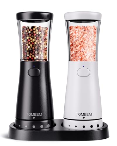 Electric Salt and Pepper Grinder Set with Storage Base (Black)