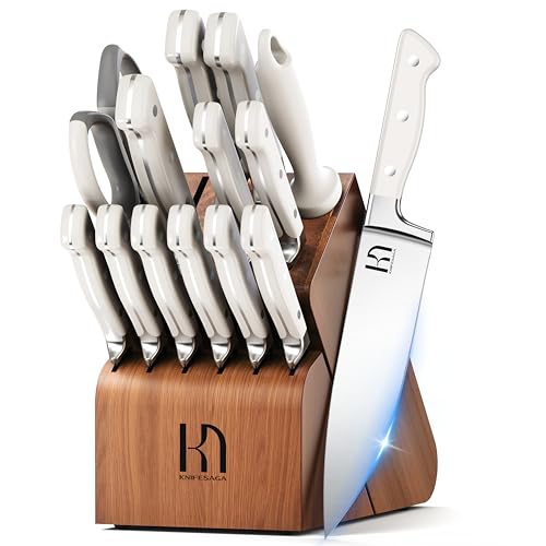 15 pc Japanese Kitchen Knife Block Set (White Acacia)