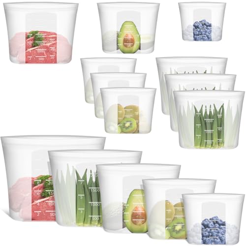 100% Silicone Reusable Storage Bag (Translucent|XL+L+M+S+XS|9 Pack)