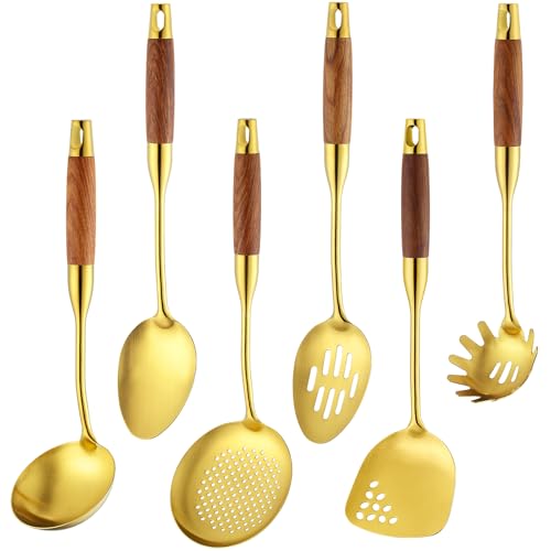 18 10 Stainless Steel Kitchen Utensils Set (Large / GOLD-6 Pieces)