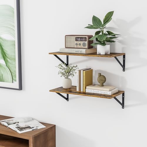24W x 12D Deep Floating Shelves Set of 2 Rustic Brown (Rustic Brown With Black Metal Bracket / 24wx12dx5.8h)