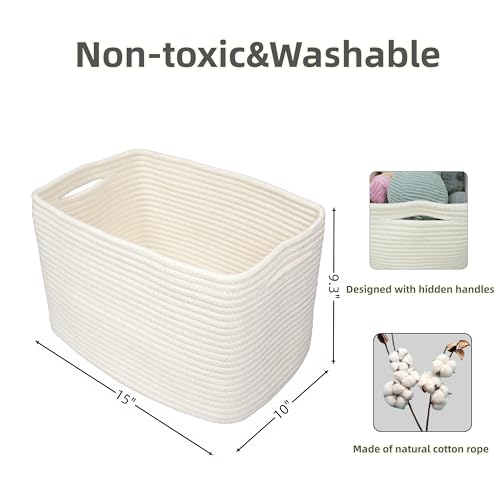 Woven Cotton Rope Storage Baskets 15x10x9.3" 3 Pack White (White)