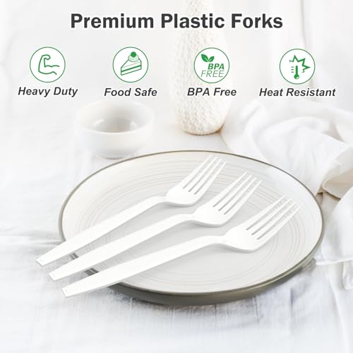 360 Count Extra Heavy Duty White Plastic Forks Disposable (White)