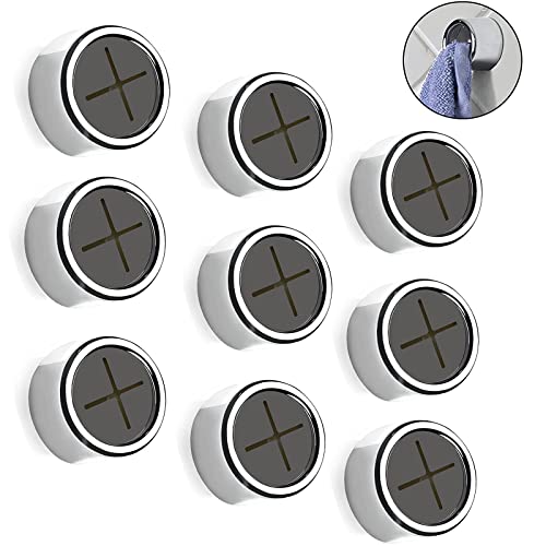 9 Pieces Kitchen Towel Hooks Round Adhesive Dish Towel Hook Premium Chrome Finish & Easy Installation Wall Mount Hand Towel Hook Ideal as Bathroom