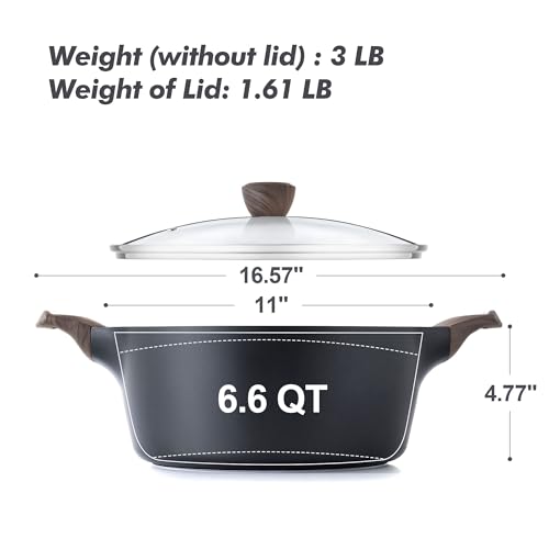 Nonstick Pot Stock Pot with Lid (6.6 Quarts / Classic Black)