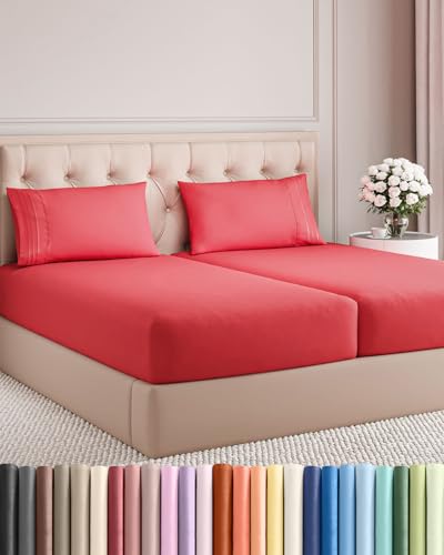 Split King Size 5 Piece Sheet Set (27 - Red / Split King Size)