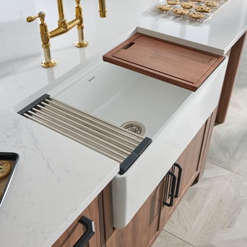33 in White Fireclay Farmhouse Workstation Sink (33 Inch - Workstation - Single Bowl)