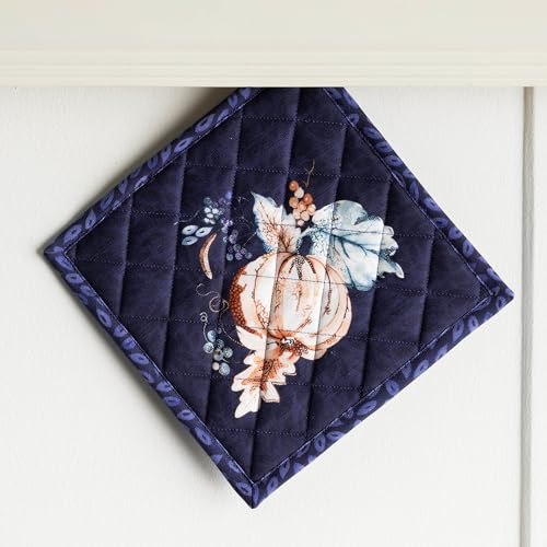 100% Cotton Oven Mitt & Pot Holder Set (072 - Pumpkin Blues / 7.5" x 13" & 8" x 8" (Oven Mitt & Pot Holder))