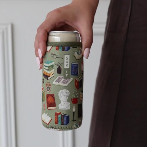 CanSok Sleeve for Beer & Soda Insulated Neoprene Cover (Book Club / 12oz Slim Can Sleeve)
