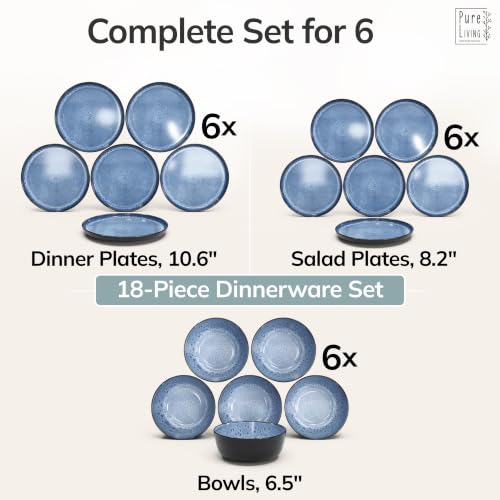 18 Piece Stoneware Dinnerware Set for 6 (Dark / Deep Blue / Set for 6 (18pcs))