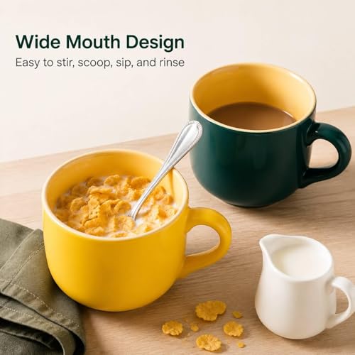 20 oz Ceramic Mug Set of 2 (20 oz-Yellow&Dark green)