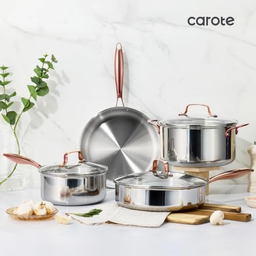 30 PCS Tri Ply Stainless Steel Cookware Set Pots and Pans Set (Gold / 30 PCS)