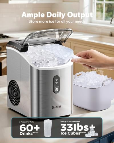 Nugget Ice Maker Countertop (Stainless Steel-Upgrade / 36lbs)
