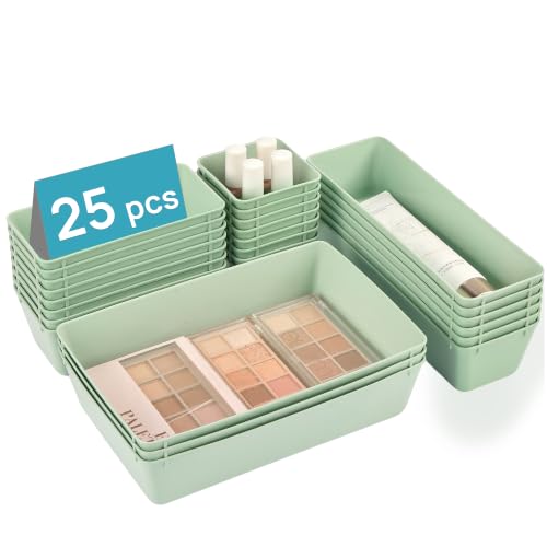 25 Pack Plastic Drawer Organizers with Non (Sage Green)