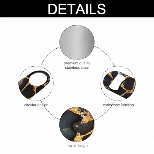 Agate Marble Stainless Steel Bottle Opener Luxurious Polished Quartz Stone Abstract Golden Veins Natural Flat Beer Bottle Opener Keychain for Home Kitchen Bar Restaurant Party Birthday Gift (Agate Marble)