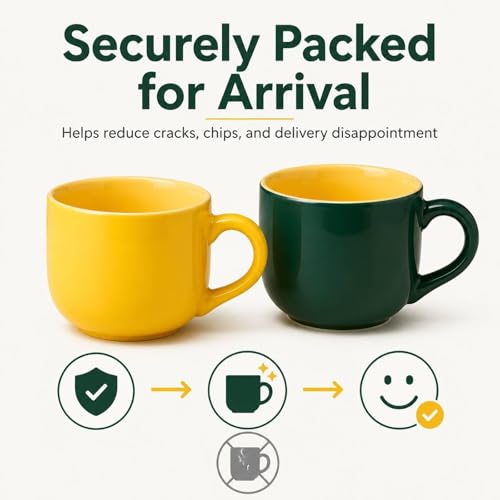 20 oz Ceramic Mug Set of 2 (20 oz-Yellow&Dark green)