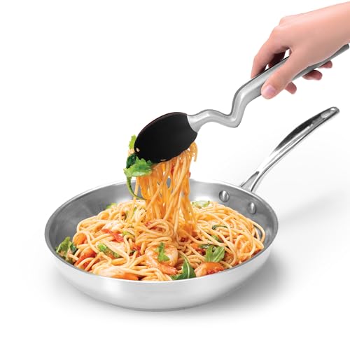 Clongs Grippy Silicone & Stainless Steel Kitchen Cooking Tongs with Click (Black / 12.4 inches)