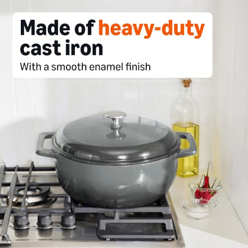 Enameled Cast Iron Dutch Oven Pot with Lid (Gray / 7.3-Quart)