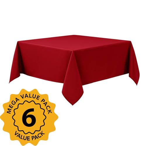 6 Pack Red Tablecloths for Square Tables (Red / 54x54 In, 6 Pack)