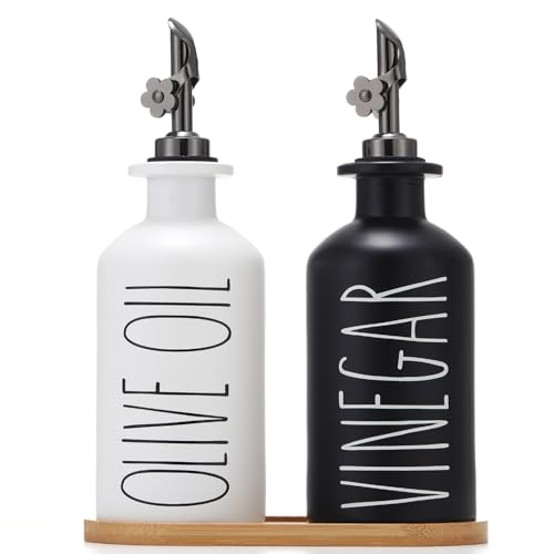 Premium Olive Oil Dispenser for Kitchen (Black&White+Tray / 11.8 fl oz)