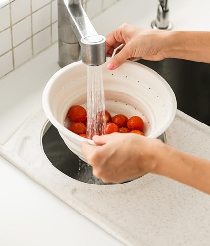 Over the Sink PolyFiber Flax Cutting Board with Collapsible Colander Strainer