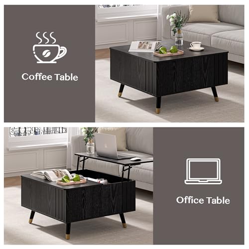 Square Lift Top Coffee Table with Storage for Living Room (Smooth Black)