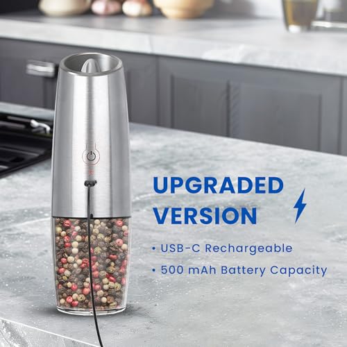 Rechargeable Electric Salt And Pepper Grinder Set (Silver-Single)