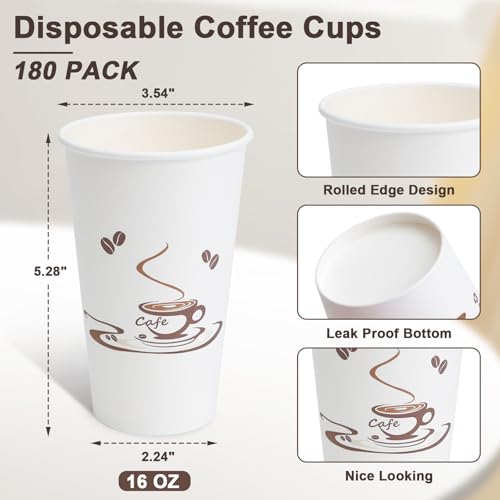 180 Pack 16 oz Coffee Cups (White / 16OZ-180PACK)