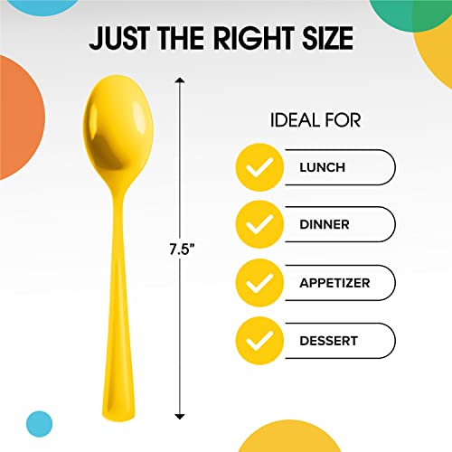 Party Solids Heavy Duty Plastic Cutlery (Yellow / Spoons)