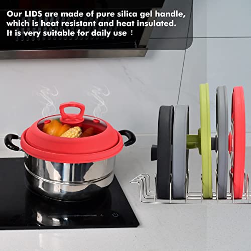 Tall Microwave Splatter Cover Glass Cover Guard Lid 7 inch Height with Collapsible Silicone for Food Pot Plate 10 inch Red (10.8 inch / Red (Taller style))