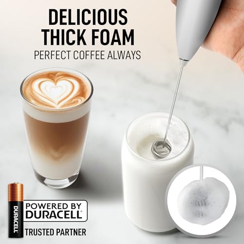 Powerful Milk Frother Wand With Duracell Batteries (Alpha Silver / Double Whisk + Batteries)