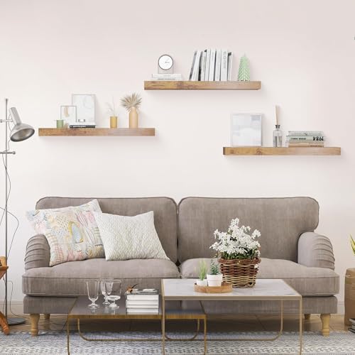 Floating Shelves for Wall Set of 3 (Rustic Wood 01 / 24"-3pack)