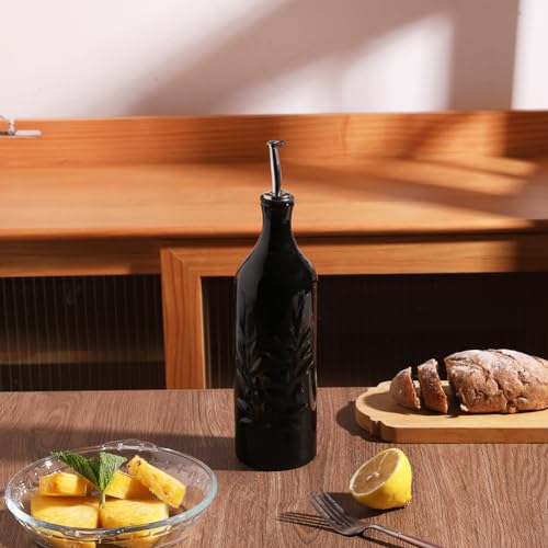 Sweejar Large Ceramic Olive Oil Dispenser Bottle (Black / 24 oz, Set of 1)