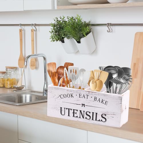 Kitchen Utensil Holder for Counter or Countertop (White Utensil Holder 4)