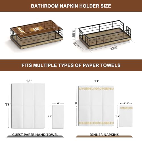 Guest Towel Holder Tray for Bathroom (Black/Farmhouse Brown / 9.06 x 5.51 x 2.56 inches)