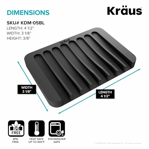Self Draining Silicone Dish Drying Mat and Silicone Soap Dish Holder for Bathroom or Kitchen Counter in Black (Drying Mat & Soap Holder / Black)