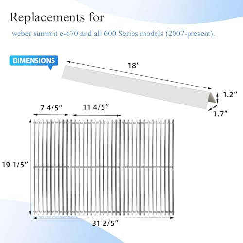 S6G552 (3-Pack) 67671 (13-Pack) Stainless Steel Grill Parts for Weber 67670 67671 for Weber Summit 600 Series Summit E-620 S-620,E-640 S-640 E-650 S-650 E-660 S-660 E-670 S-670 (19.2” x 31.4)
