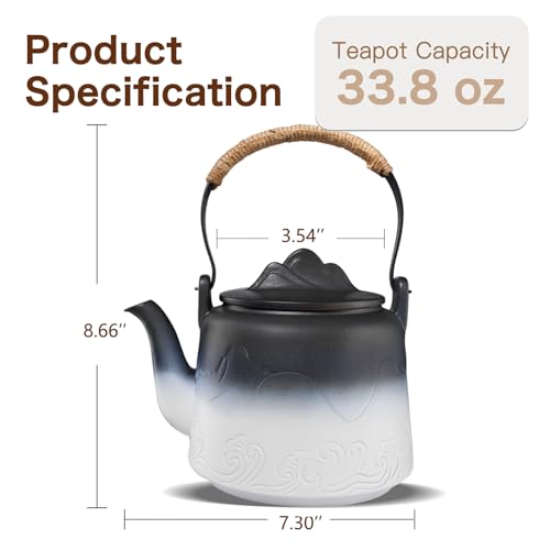 Ceramic Teapot with Infuser (Black/White / 33.8oz Teapot)