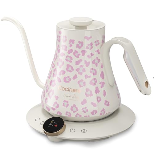 Color Changing Gooseneck Electric Kettle for Precision Brewing (Blush Leopard)