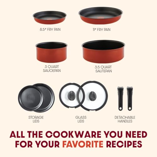 Ingenio Nonstick Cookware Set 10 Piece (Red / 10-Piece (Induction))