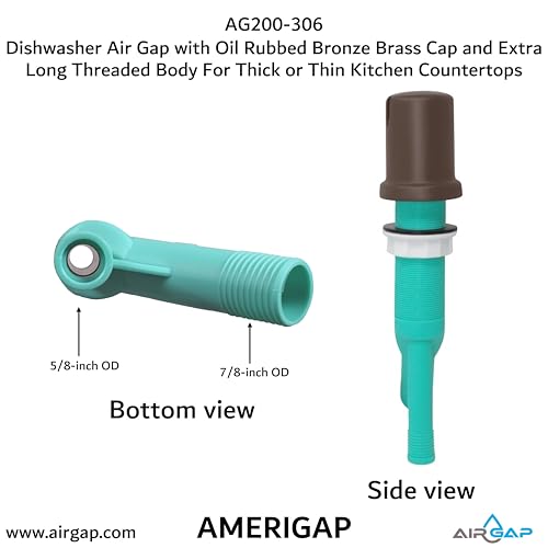 Dishwasher Air Gap with Skirted Oil Rubbed Bronze Brass Cap and Extra Long Threaded Body for Thick or Thin Kitchen Countertops (AG200-306)