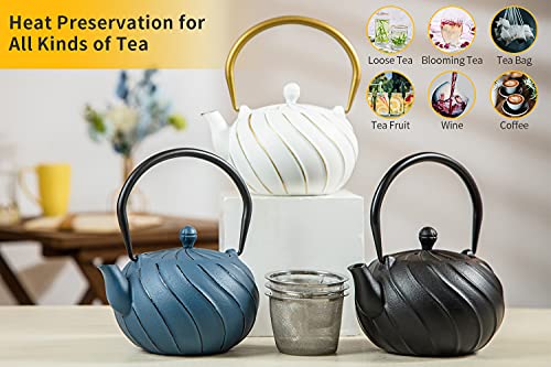Tea Kettle TOPTIER Japanese Cast Iron Teapot with Infuser (0.9 Quarts / Midnight Black)
