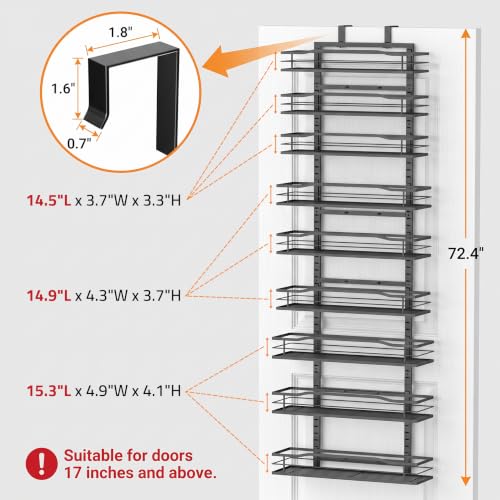 Black 9 Tier Over The Door & Wall Mount Pantry Organizer (9-Tier Door&Wall / Black)